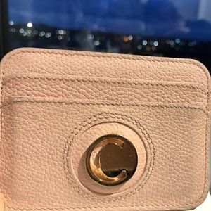 CHLOÉ Pink Leather Signature Key Card Holder Case